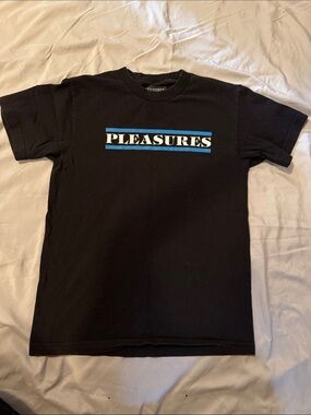 Pleasures Black Logo Tee with Blue Accents